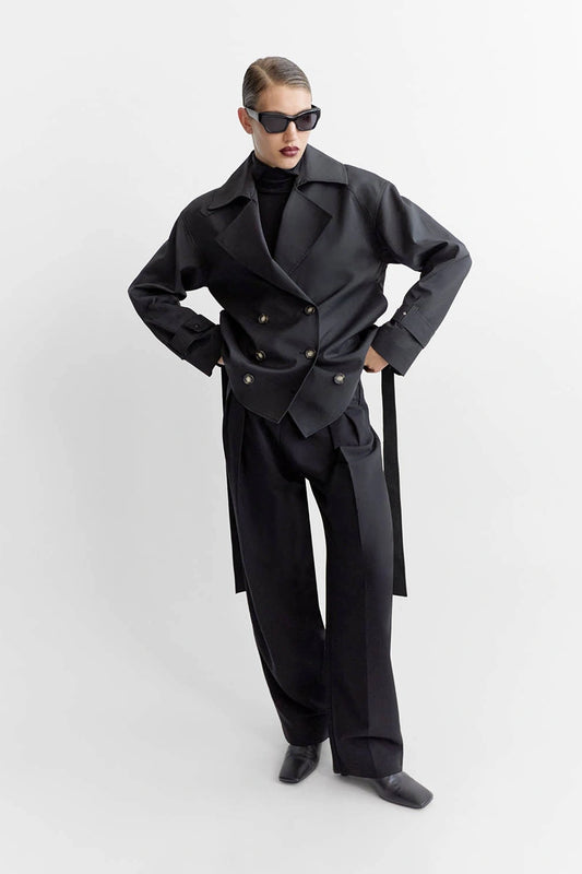 Malia Belted Jacket Black by Camilla and Marc, tailored double breasted jacket with structured shoulders and belt detail