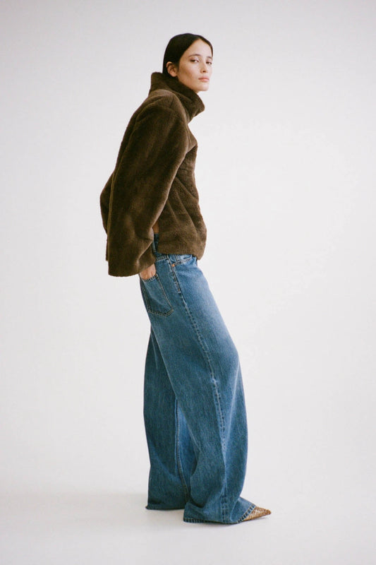 Nala Furry Pullover Top Truffle by Camilla and Marc, luxe faux fur pullover with relaxed silhouette and high neck
