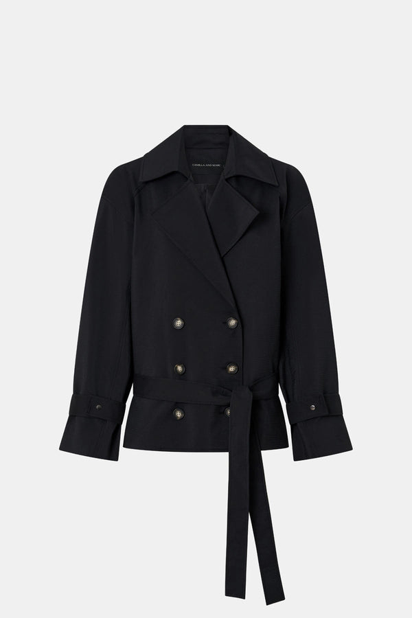 Malia Belted Jacket Black by Camilla and Marc, tailored double breasted jacket with structured shoulders and belt detail