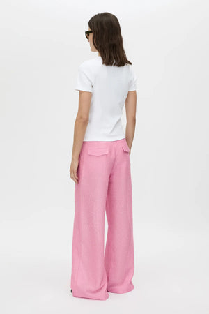 Merle Wide-Leg Pant by Camilla and Marc in rose pink, tailored wide-leg cut with pintuck detailing and bouclé-textured finish.