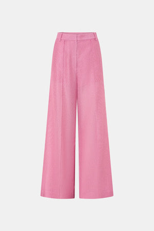 Merle Wide-Leg Pant by Camilla and Marc in rose pink, tailored wide-leg cut with pintuck detailing and bouclé-textured finish.