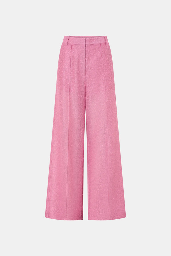 Merle Wide-Leg Pant by Camilla and Marc in rose pink, tailored wide-leg cut with pintuck detailing and bouclé-textured finish.