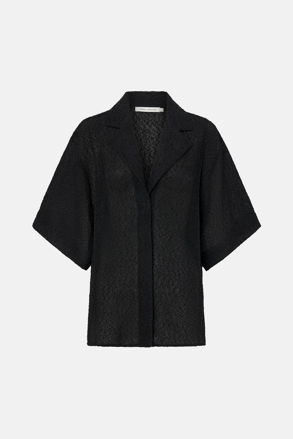 Merle Short Sleeve Shirt by Camilla and Marc in black, relaxed fit with corozo buttons and bouclé-textured finish.
