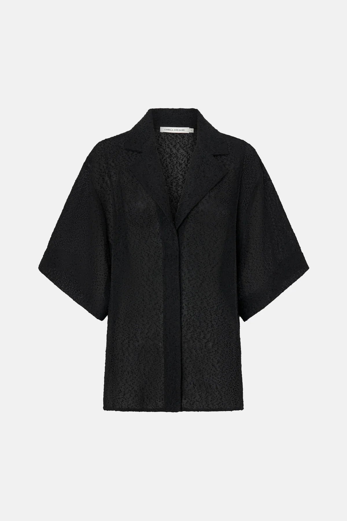 Merle Short Sleeve Shirt by Camilla and Marc in black, relaxed fit with corozo buttons and bouclé-textured finish.
