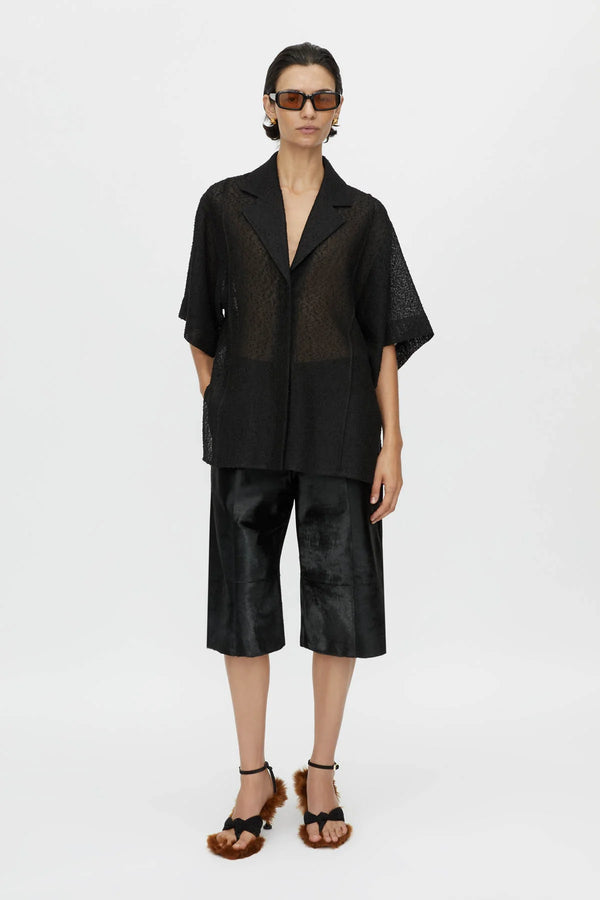 Merle Short Sleeve Shirt by Camilla and Marc in black, relaxed fit with corozo buttons and bouclé-textured finish.
