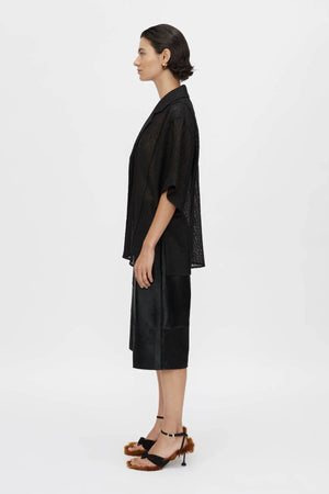 Merle Short Sleeve Shirt by Camilla and Marc in black, relaxed fit with corozo buttons and bouclé-textured finish.
