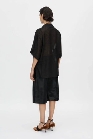 Merle Short Sleeve Shirt by Camilla and Marc in black, relaxed fit with corozo buttons and bouclé-textured finish.
