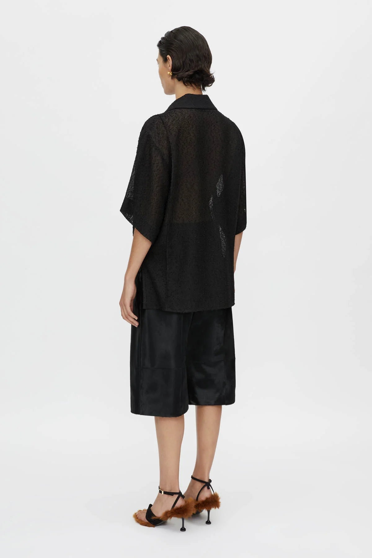 Merle Short Sleeve Shirt by Camilla and Marc in black, relaxed fit with corozo buttons and bouclé-textured finish.
