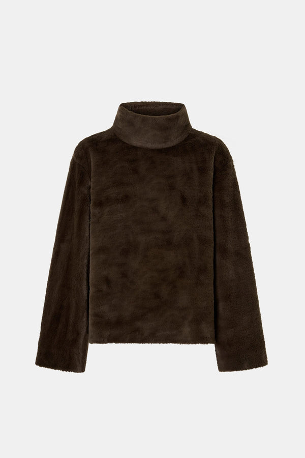 Nala Furry Pullover Top Truffle by Camilla and Marc, luxe faux fur pullover with relaxed silhouette and high neck