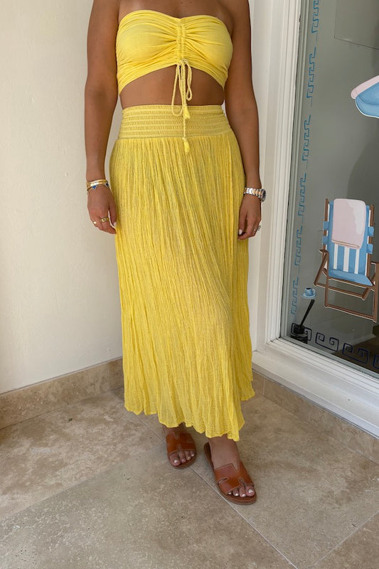Calypso Skirt by D Artemide, maxi skirt with shirred waist and front split. Perfect for beach days or effortless summer looks.
