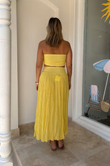 Calypso Skirt by D Artemide, maxi skirt with shirred waist and front split. Perfect for beach days or effortless summer looks.