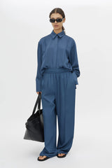 Cameo Pant by Camilla and Marc, a steel grey relaxed wide-leg pant with elasticated waist, pin-stitch detailing and tailored creases.