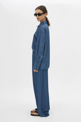 Cameo Pant by Camilla and Marc, a steel grey relaxed wide-leg pant with elasticated waist, pin-stitch detailing and tailored creases.