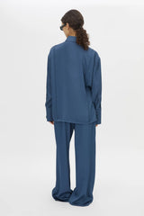 Cameo Pant by Camilla and Marc, a steel grey relaxed wide-leg pant with elasticated waist, pin-stitch detailing and tailored creases.