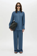 Cameo Shirt by Camilla and Marc, an oversized steel grey long sleeve shirt with concealed buttons, pin-stitch seams and wide cuffs.