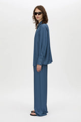 Cameo Shirt by Camilla and Marc, an oversized steel grey long sleeve shirt with concealed buttons, pin-stitch seams and wide cuffs.