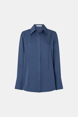 Cameo Shirt by Camilla and Marc, an oversized steel grey long sleeve shirt with concealed buttons, pin-stitch seams and wide cuffs.