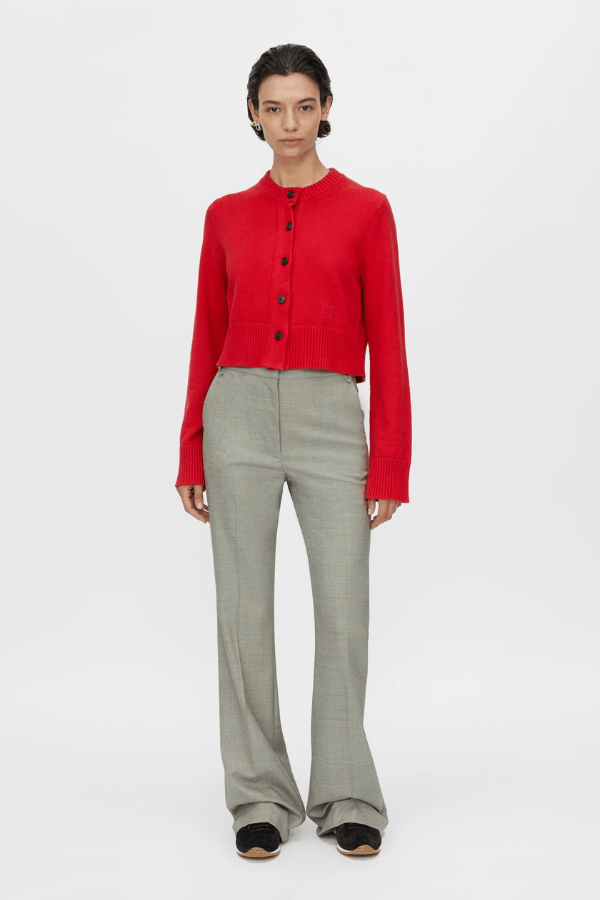 Ingram Pant in Natural Marle by Camilla and Marc, high-waisted wool-blend flare pants with pressed creases, perfect for pairing with the matching blazer for a sleek, polished look.