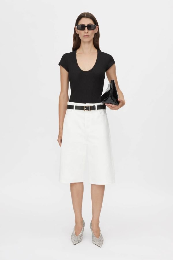 Jude Denim Short in Salt by Camilla and Marc, relaxed-fit Bermuda shorts with a wide-leg silhouette and five-pocket design, perfect for a polished yet casual look.