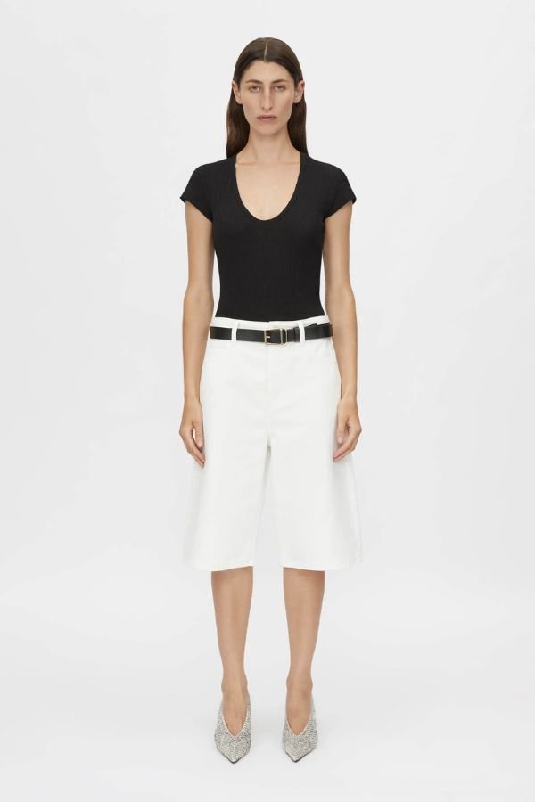 Jude Denim Short in Salt by Camilla and Marc, relaxed-fit Bermuda shorts with a wide-leg silhouette and five-pocket design, perfect for a polished yet casual look.