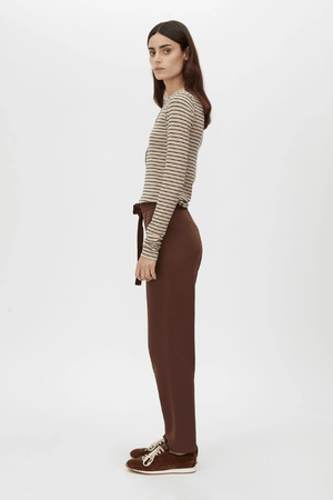 Lyndon Knit Pant Chocolate by Camilla and Marc, slim-leg knit pants with ribbed waistband and drawcords, pin stitch detail, perfect for polished casual looks.
