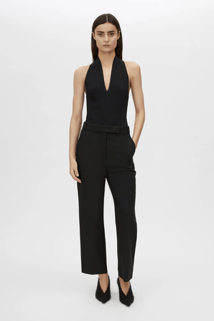 Mackinley Cropped Pant in Black by Camilla and Marc, high-waisted tailored pant with pressed creases and slant pockets, perfect for pairing with the matching blazer or casual separates.
