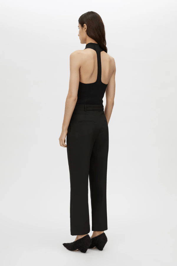 Mackinley Cropped Pant in Black by Camilla and Marc, high-waisted tailored pant with pressed creases and slant pockets, perfect for pairing with the matching blazer or casual separates.