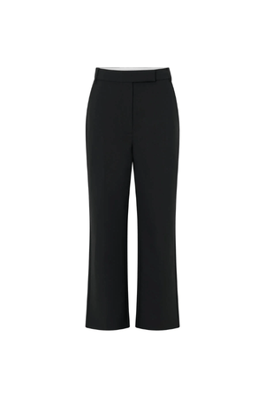 Mackinley Cropped Pant in Black by Camilla and Marc, high-waisted tailored pant with pressed creases and slant pockets, perfect for pairing with the matching blazer or casual separates.