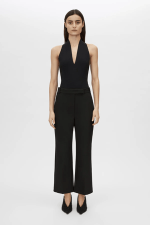 Mackinley Cropped Pant in Black by Camilla and Marc, high-waisted tailored pant with pressed creases and slant pockets, perfect for pairing with the matching blazer or casual separates.