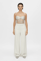 Peregrine Lace Bodysuit in Cream by Camilla and Marc, soft cream lace with scalloped bust cups and adjustable straps, perfect for layering or wearing as a chic, standalone piece.