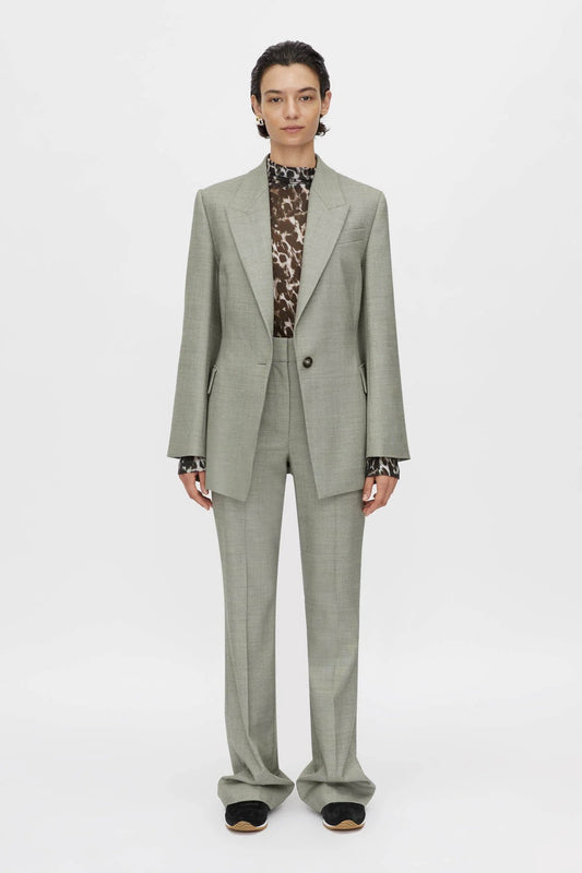 Camilla and Marc Plumage Long Sleeve Top in Choc, a sheer fitted top with a bold abstract print and high neckline for elevated layering.