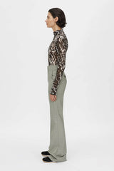 Camilla and Marc Plumage Long Sleeve Top in Choc, a sheer fitted top with a bold abstract print and high neckline for elevated layering.
