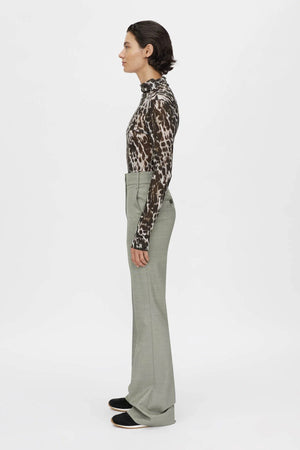 Camilla and Marc Plumage Long Sleeve Top in Choc, a sheer fitted top with a bold abstract print and high neckline for elevated layering.