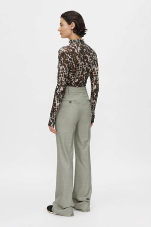 Camilla and Marc Plumage Long Sleeve Top in Choc, a sheer fitted top with a bold abstract print and high neckline for elevated layering.