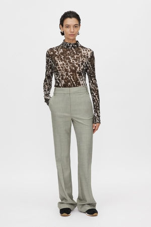 Camilla and Marc Plumage Long Sleeve Top in Choc, a sheer fitted top with a bold abstract print and high neckline for elevated layering.