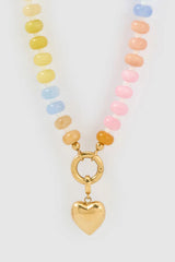 Candy Heart Necklace by Arms of Eve, playful beaded necklace with colourful charms and a golden heart pendant for a sweet, nostalgic statement.