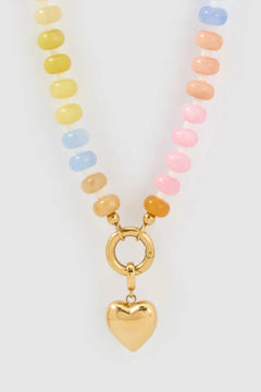 Candy Heart Necklace by Arms of Eve, playful beaded necklace with colourful charms and a golden heart pendant for a sweet, nostalgic statement.