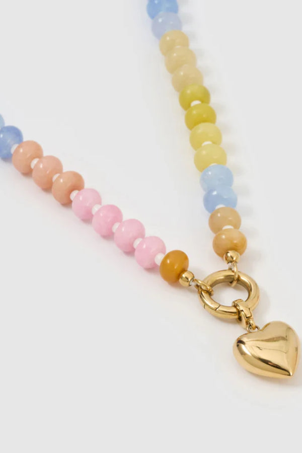 Candy Heart Necklace by Arms of Eve, playful beaded necklace with colourful charms and a golden heart pendant for a sweet, nostalgic statement.