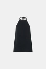 Canova Apron Top by Camilla and Marc, a black jersey apron-style tank with tie-back straps, side splits and embroidered hem.