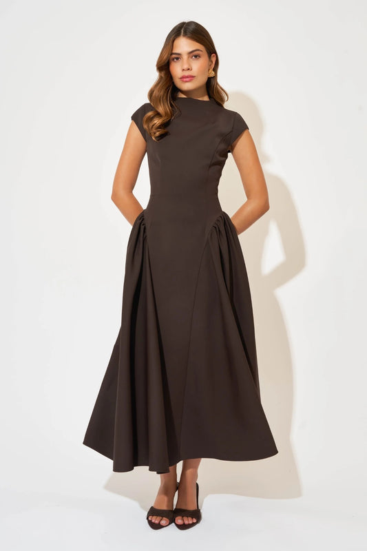 Cap Sleeve Gathered Detail Midi Dress by Odd Muse — a fitted, elegant midi with soft cap sleeves and side gathering, perfect for day-to-evening style.
