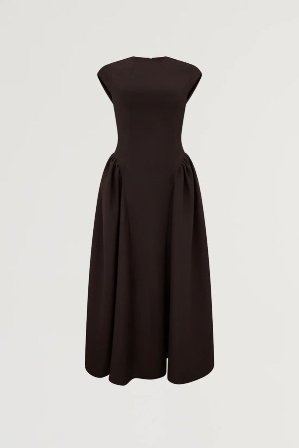 Cap Sleeve Gathered Detail Midi Dress by Odd Muse — a fitted, elegant midi with soft cap sleeves and side gathering, perfect for day-to-evening style.