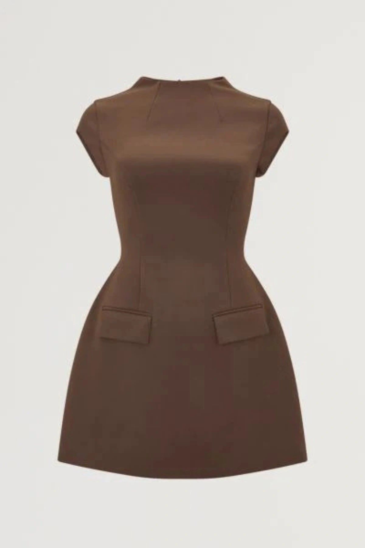 Cap Sleeve Mini Dress by Odd Muse, deep chocolate mini with high neck and cinched waist for polished day-to-night dressing.