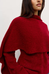 Cape Scarf Red by Bayse – sculptural wool blend knit cape scarf for elevated cold weather layering.