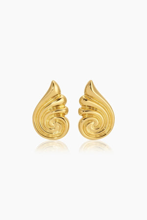 Capri Earrings Gold by Heaven Mayhem – sculptural gold swirl earrings in polished stainless steel.