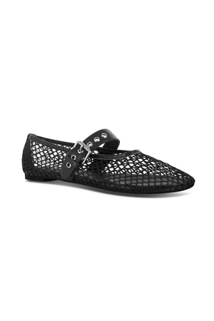 Carina Flats by Senso, breathable ebony mesh ballet flats with silver strap detail. Perfect for elevating everyday looks.