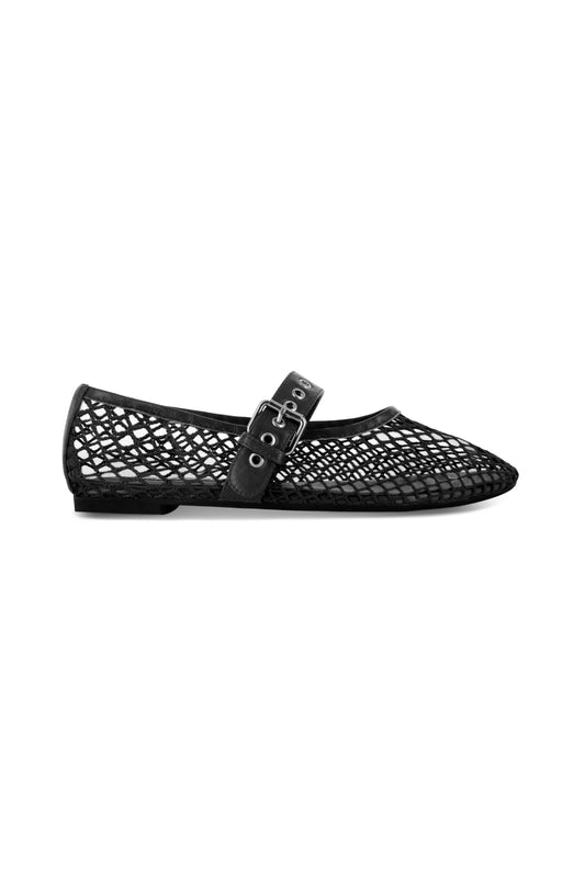 Carina Flats by Senso, breathable ebony mesh ballet flats with silver strap detail. Perfect for elevating everyday looks.