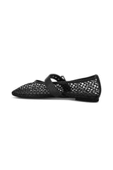 Carina Flats by Senso, breathable ebony mesh ballet flats with silver strap detail. Perfect for elevating everyday looks.