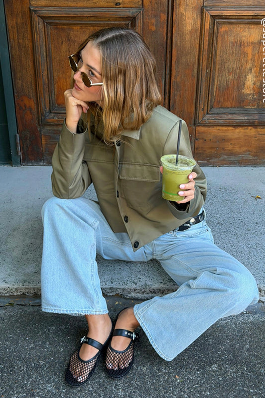 Carina Flats by Senso, breathable ebony mesh ballet flats with silver strap detail. Perfect for elevating everyday looks.
