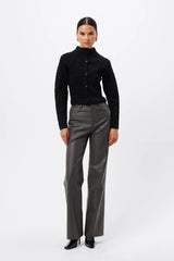 Carter Cardigan Black by Mossman - textured knit cardigan with high neck and fitted shape, designed for a sleek modern look.