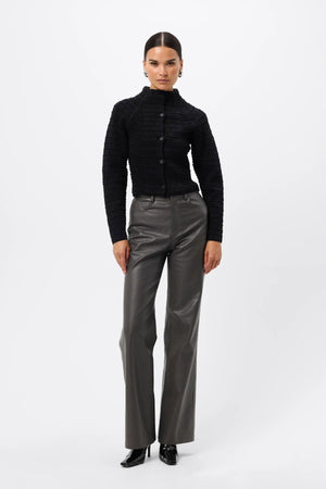 Carter Cardigan Black by Mossman - textured knit cardigan with high neck and fitted shape, designed for a sleek modern look.
